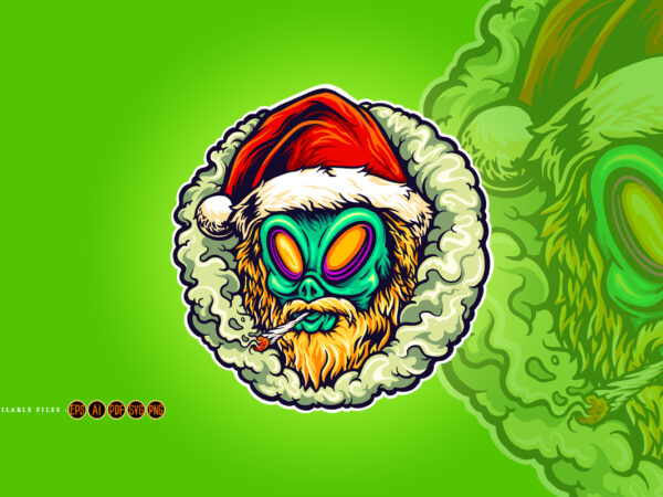 Alien hat santa weed smoking illustrations t shirt vector