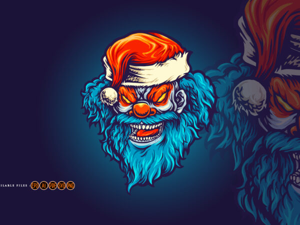 Angry clown santa hat illustrations t shirt vector