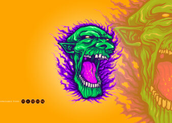 Green Head Zombie Ugly Halloween Illustrations
