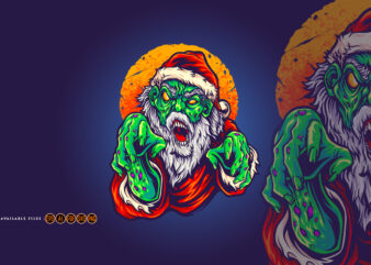 Santa Claus Scream Zombie Illustrations t shirt template vector