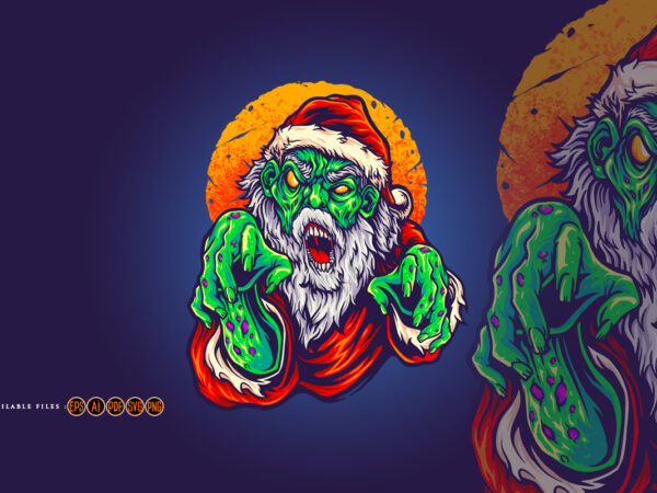 Santa claus scream zombie illustrations t shirt template vector