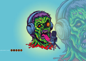 Angry Head Zombie Podcast Logo Illustrations