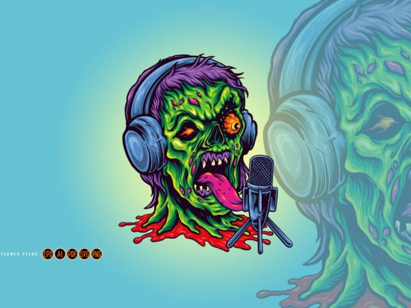 Angry head zombie podcast logo illustrations t shirt vector