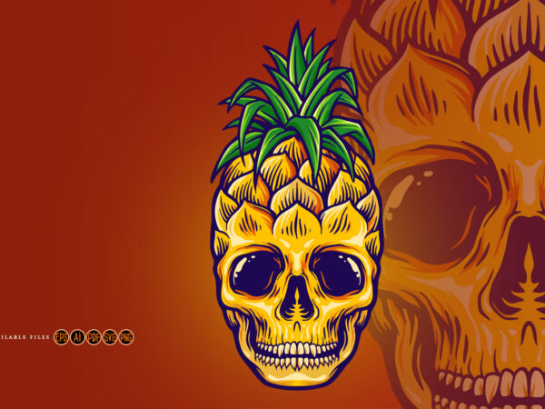 Tropical pineapple skull summer mascot t shirt designs for sale