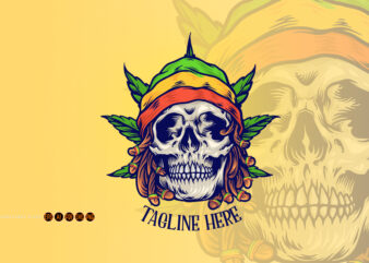 Dreadlock Rastaman Skull Jamaican leaf Weed Background t shirt vector illustration