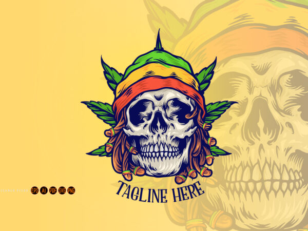Dreadlock rastaman skull jamaican leaf weed background t shirt vector illustration