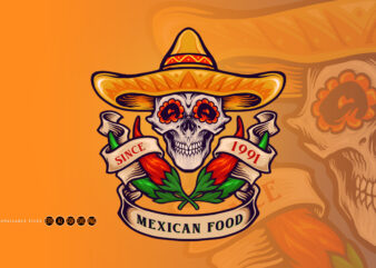 Mexican Food Skull Logo Chilli t shirt designs for sale