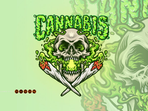Smoking skull cannabis joint illustrations t shirt template vector