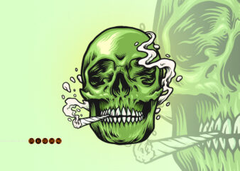 Smoking weed Green Skull Hand Drawn Illustrations t shirt template vector