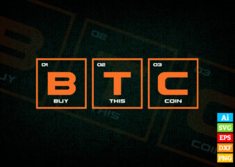 BTC Funny periodic system cryptocurrency editable vector t-shirt design in ai eps dxf png and btc cryptocurrency svg files for cricut