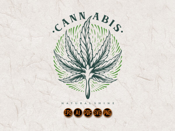 Leaf cannabis logo engraving shine vintage t shirt vector graphic