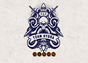 Octopus Silhouette Blade Mascot Logo Badge Isolated t shirt design online