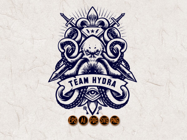 Octopus silhouette blade mascot logo badge isolated t shirt design online