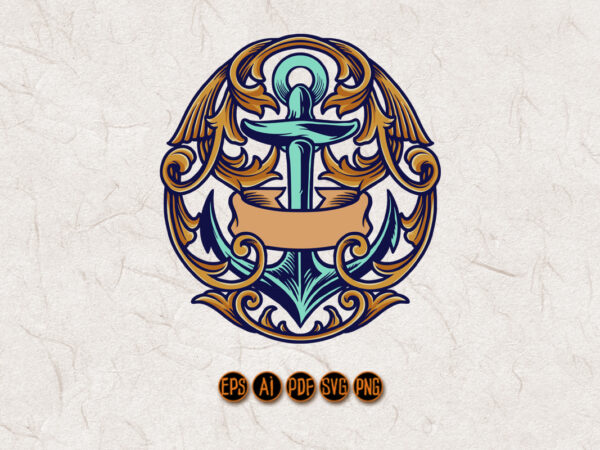 Anchor gold vintage circle nautical ornaments t shirt vector