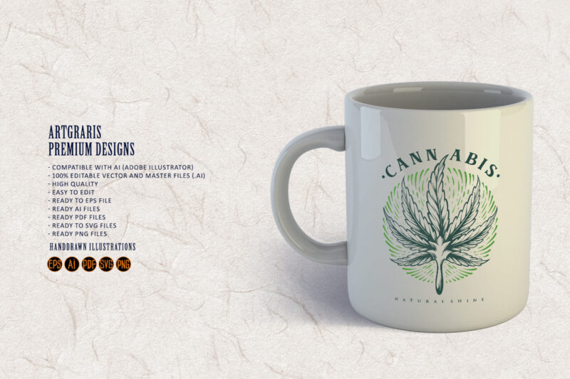 Leaf Cannabis Logo Engraving Shine Vintage