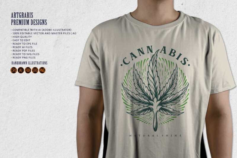 Leaf Cannabis Logo Engraving Shine Vintage