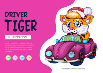 Cartoon Tiger on Car. t shirt vector file
