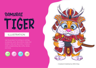 Cartoon samurai tiger. t shirt vector file