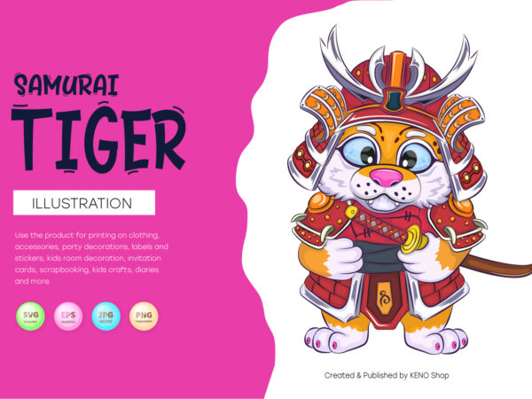 Cartoon samurai tiger. t shirt vector file
