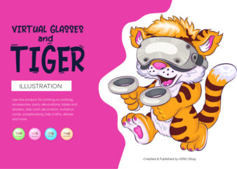 Cartoon tiger and virtual glasses. t shirt vector file