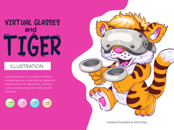 Cartoon tiger and virtual glasses. t shirt vector file