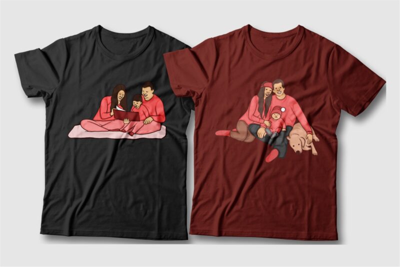 t-shirt vector Christmas family illustrations sublimation bundle, Christmas dad, Christmas Mom, Baby, Happy family in Christmas