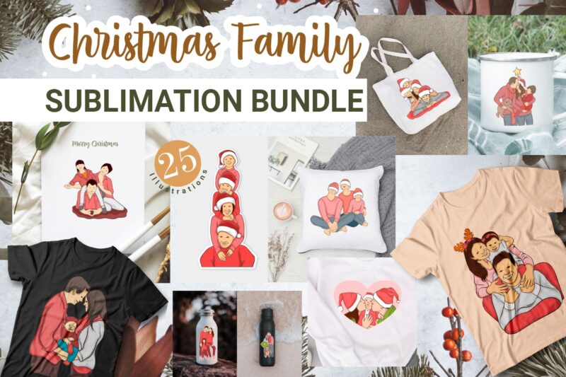 Christmas family illustrations sublimation bundle