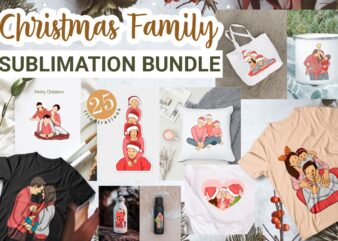 Christmas family illustrations sublimation bundle, Christmas dad, Christmas Mom, Baby, Happy family in Christmas t shirt vector file