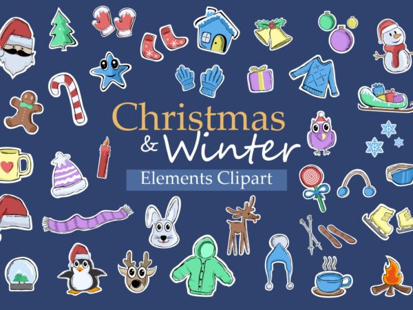 Christmas winter elements clipart illustrations bundle, xmas object, christmas object bundle, christmas clipart vector