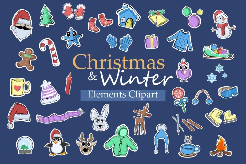 Christmas winter elements clipart