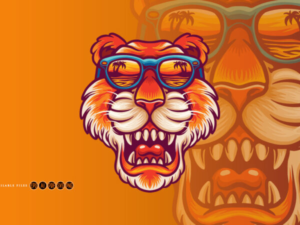 Cool tiger head with glasses holiday t shirt vector file