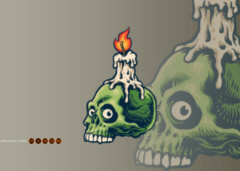 Burning Candle on Skull Halloween Character