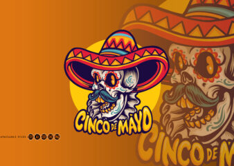 Mexican Skull Head Sombrero Hat Cinco De Mayo t shirt designs for sale