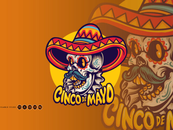 Mexican skull head sombrero hat cinco de mayo t shirt designs for sale