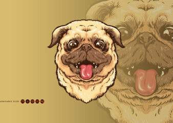 Cute pug dog sticking tongue out