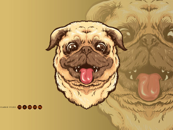 Cute pug dog sticking tongue out t shirt vector file Cute pug dog sticking tongue out t shirt vector file