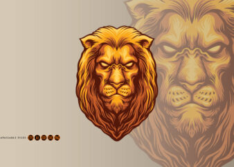 Golden wise lion head Mascot Logo Illustrations t shirt design template