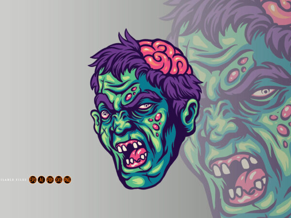 Halloween character scary zombie head with brains out graphic t shirt Halloween character scary zombie head with brains out graphic t shirt