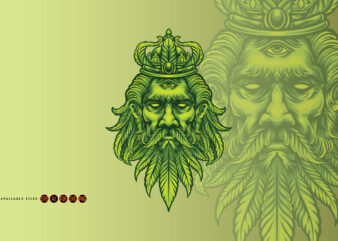 King marijuana head and the mustache and beard of cannabis leaves