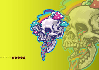 Magic mushroom and trippy vomit skull illustration