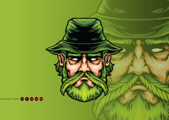Marijuana farmer with weed leaf mustache illustration