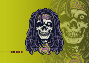 Psychedelic skull rasta character t shirt illustration