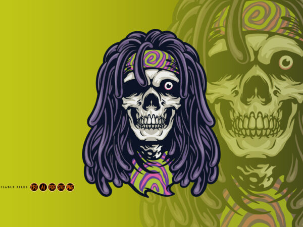 Psychedelic skull rasta character t shirt illustration