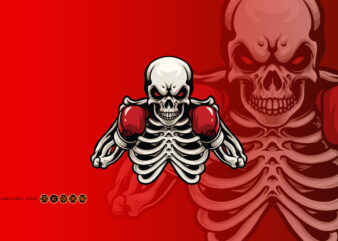 Skull boxer with red boxing gloves mascot t shirt template vector