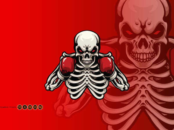 Skull boxer with red boxing gloves mascot t shirt template vector