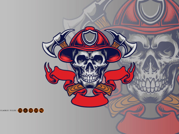 Skull in the fireman helmet and cross axe t shirt template vector