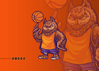 The sporty owl basketball mascot t shirt designs for sale