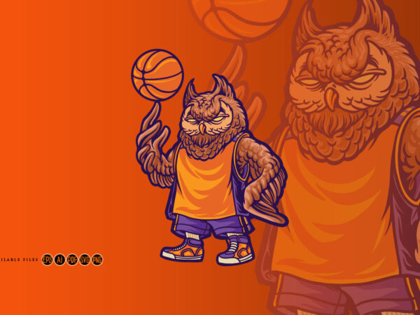 The sporty owl basketball mascot t shirt designs for sale