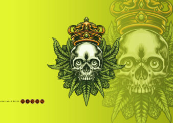King cannabis skull and weed leaf t shirt vector art
