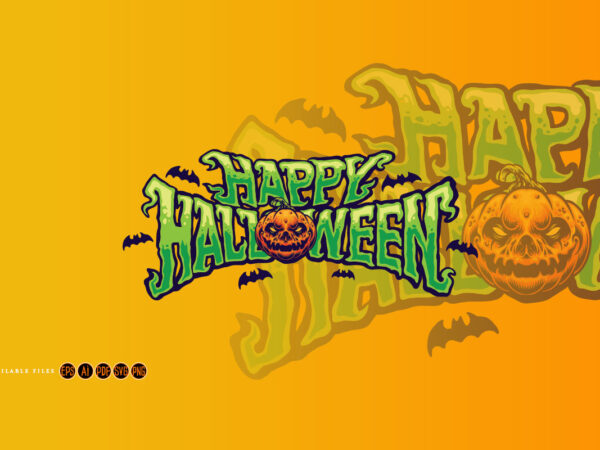 Happy halloween pumpkin head typography graphic t shirt